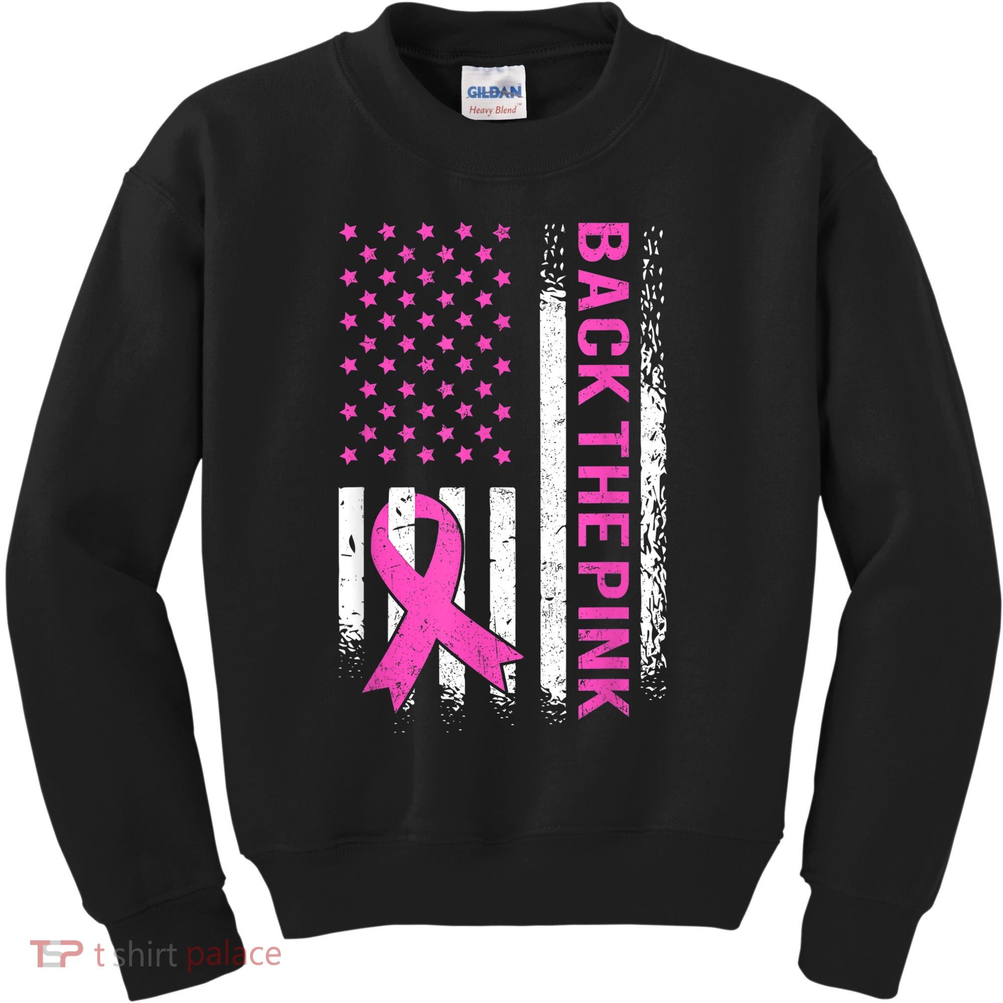 Back The Pink Breast Cancer Awareness American US Flag Kids Sweatshirt