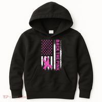 Back The Pink Breast Cancer Awareness American US Flag Kids Hoodie thumb 0