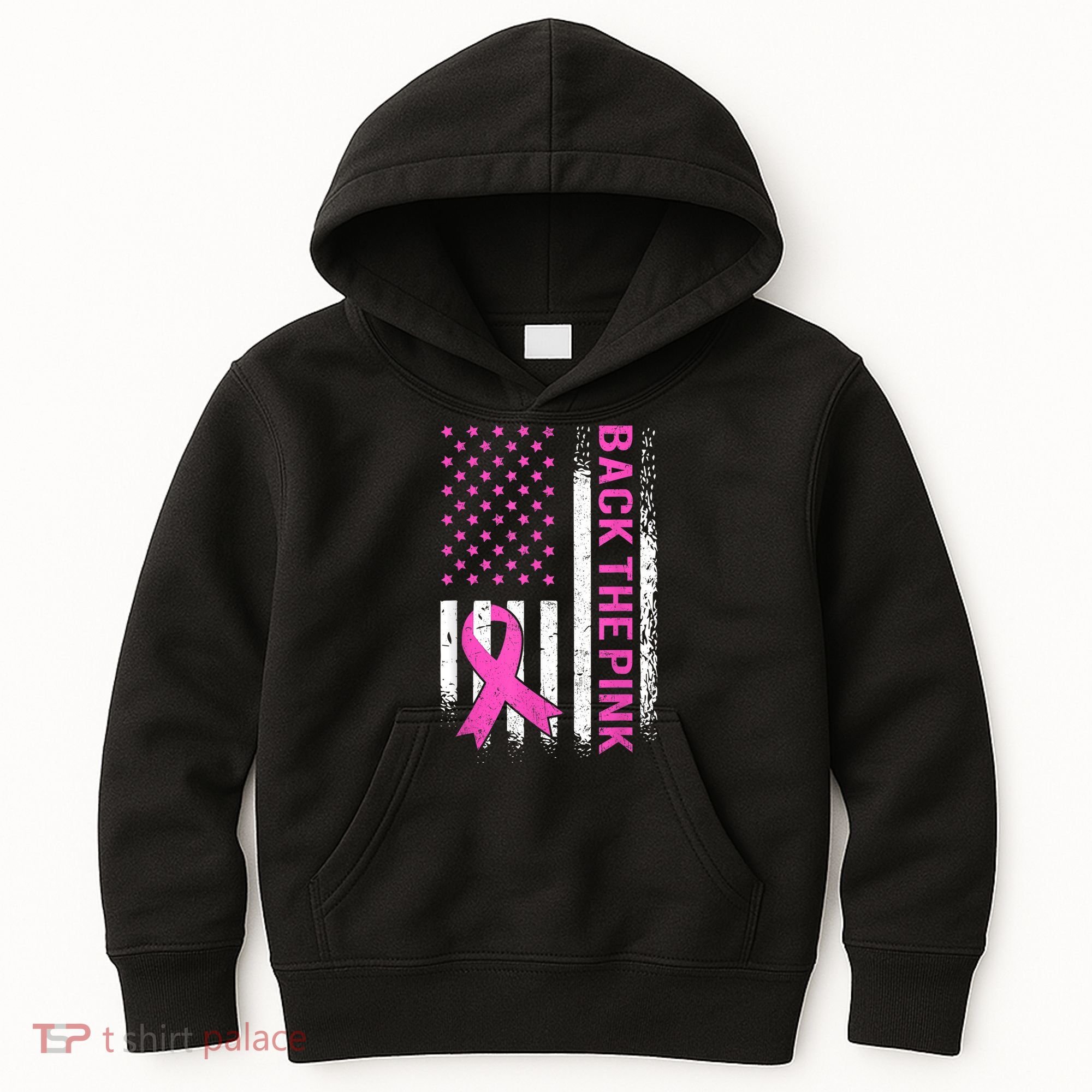 Back The Pink Breast Cancer Awareness American US Flag Kids Hoodie