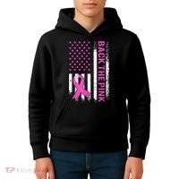 Back The Pink Breast Cancer Awareness American US Flag Kids Hoodie thumb 4