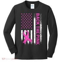 Back The Pink Breast Cancer Awareness American US Flag Kids Long Sleeve Shirt thumb 0