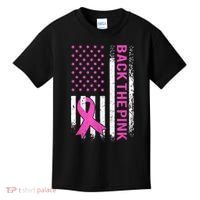 Back The Pink Breast Cancer Awareness American US Flag Kids T-Shirt thumb 0