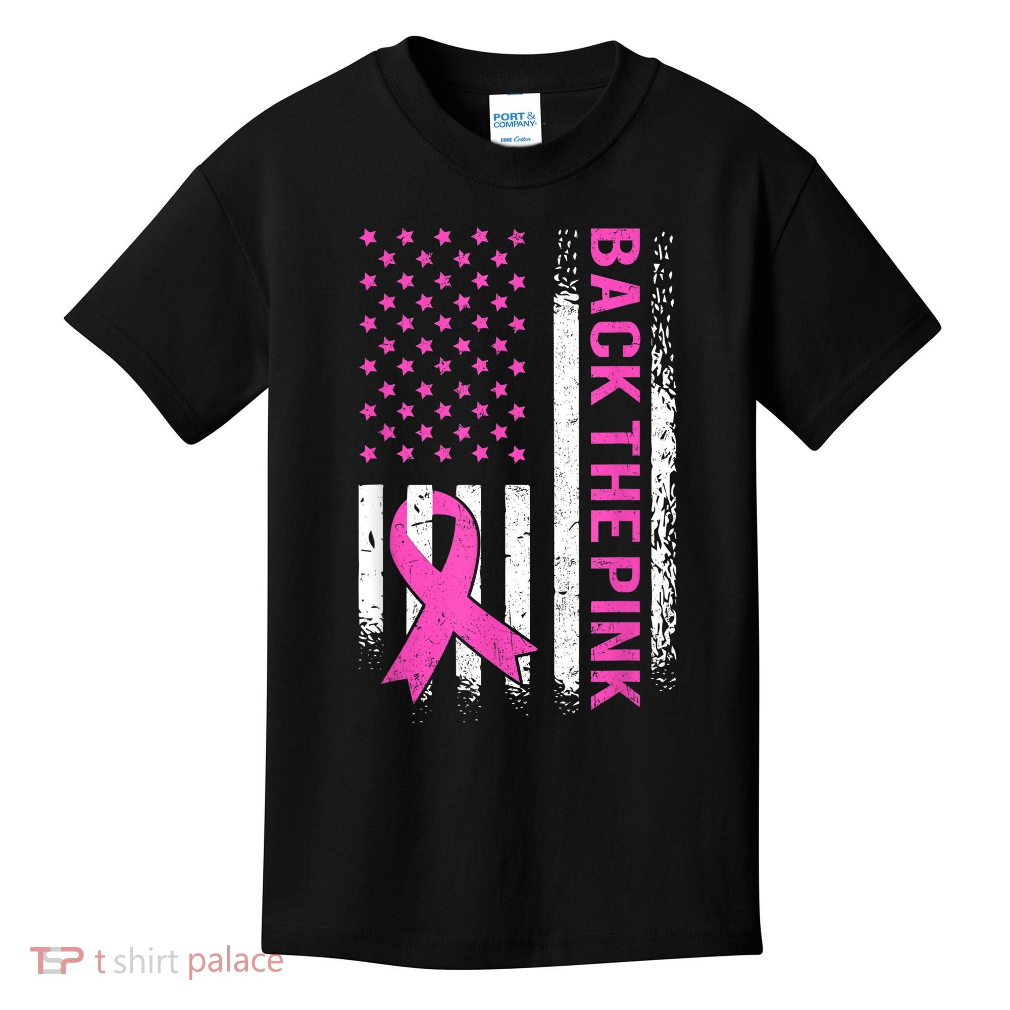 Back The Pink Breast Cancer Awareness American US Flag Kids T-Shirt