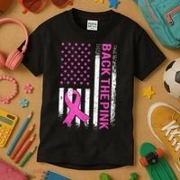 Back The Pink Breast Cancer Awareness American US Flag Kids T-Shirt thumb 3