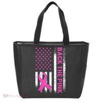 Back The Pink Breast Cancer Awareness American US Flag Tote Bag thumb 0