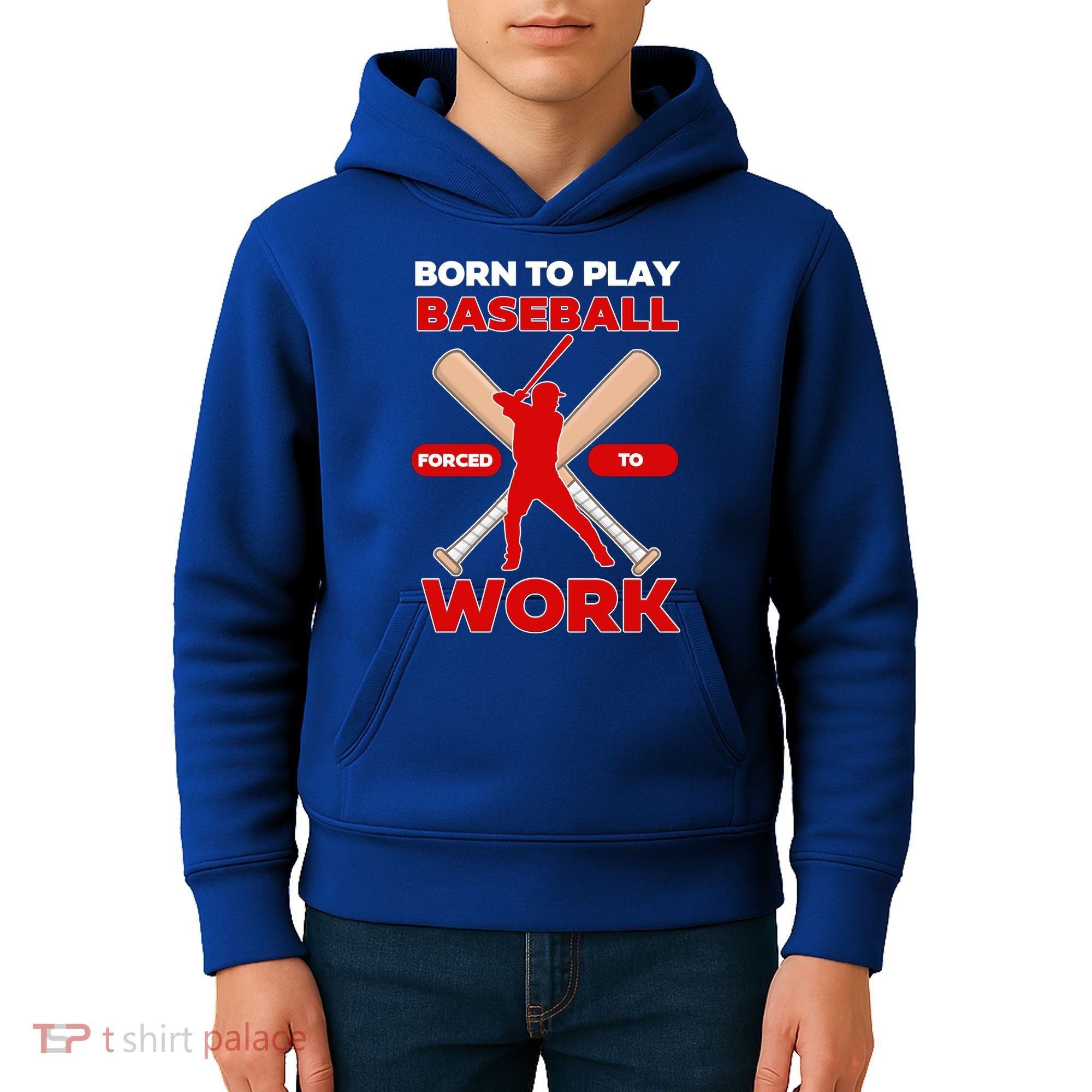 Born To Play Baseball Forced To Work Kids Hoodie