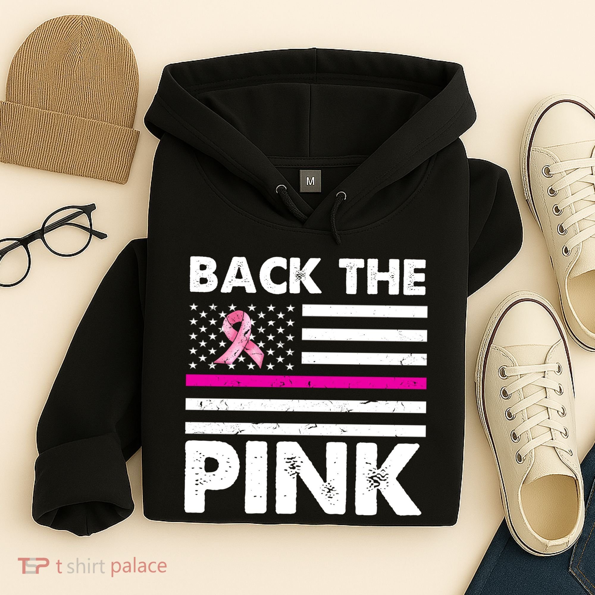 Back The Pink Breast Cancer Awareness Thin Line Hoodie
