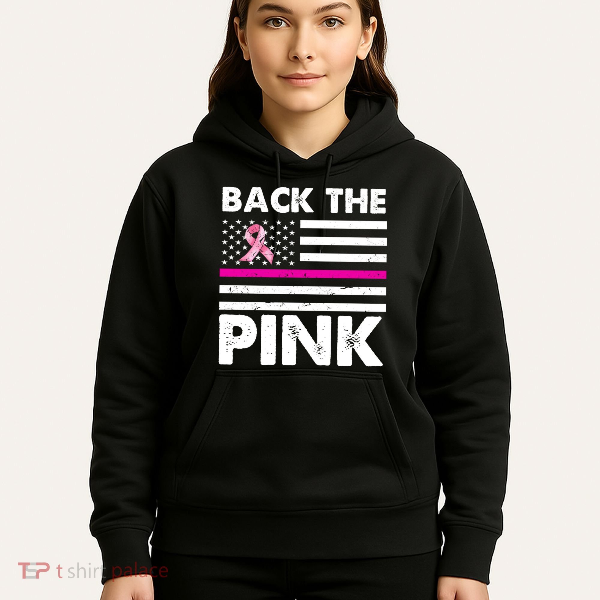 Back The Pink Breast Cancer Awareness Thin Line Hoodie