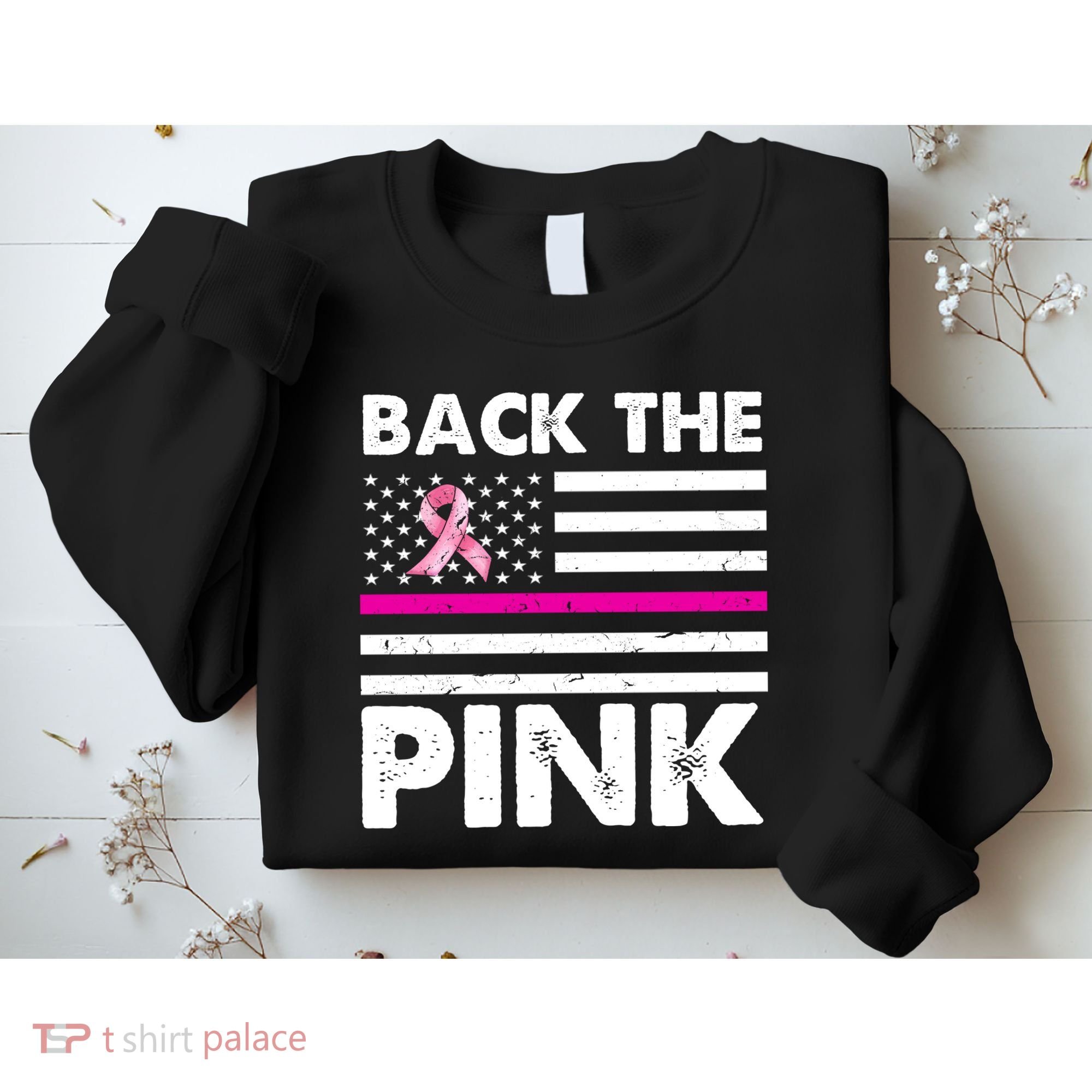 Back The Pink Breast Cancer Awareness Thin Line Sweatshirt