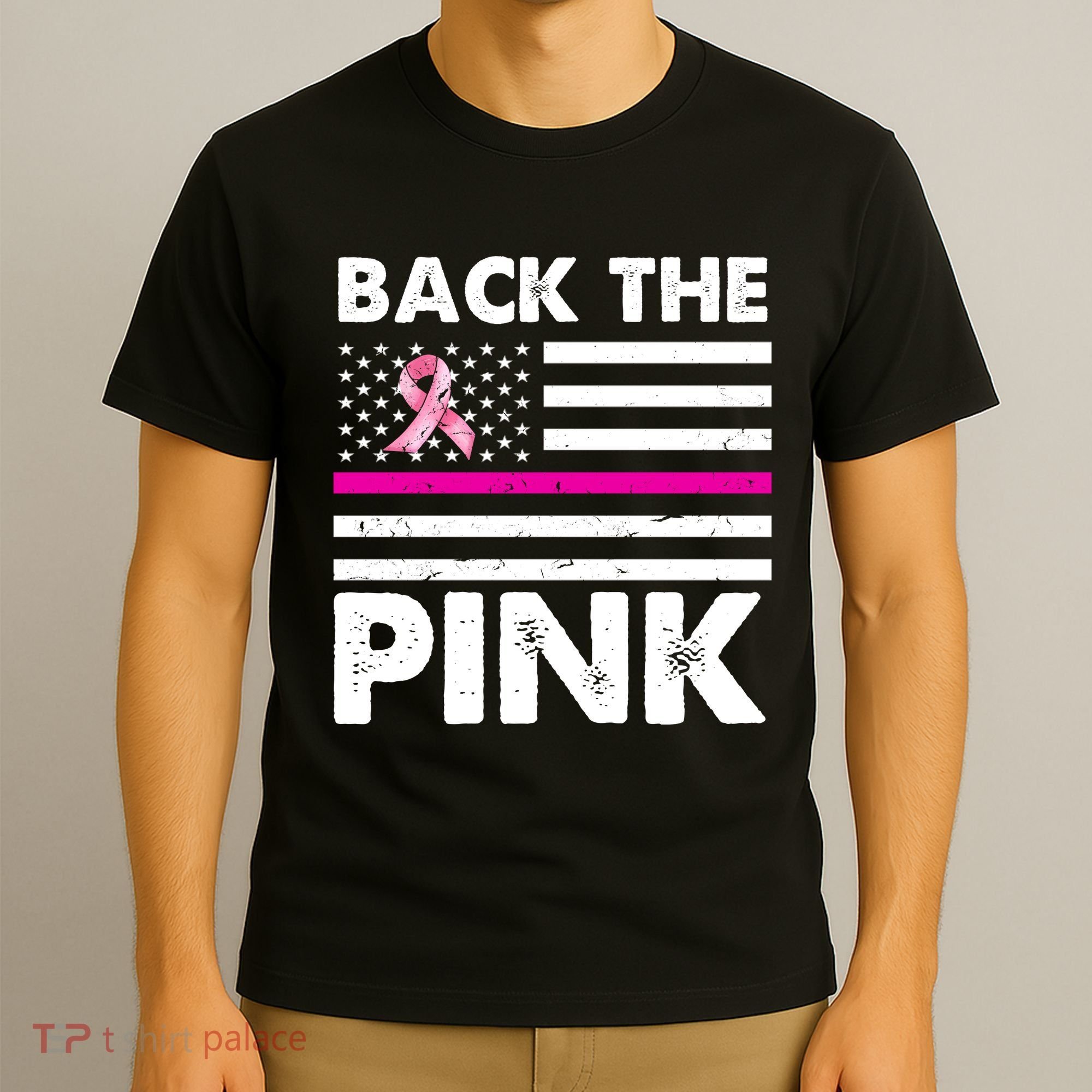 Back The Pink Breast Cancer Awareness Thin Line T-Shirt