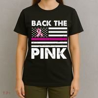 Back The Pink Breast Cancer Awareness Thin Line T-Shirt thumb 4