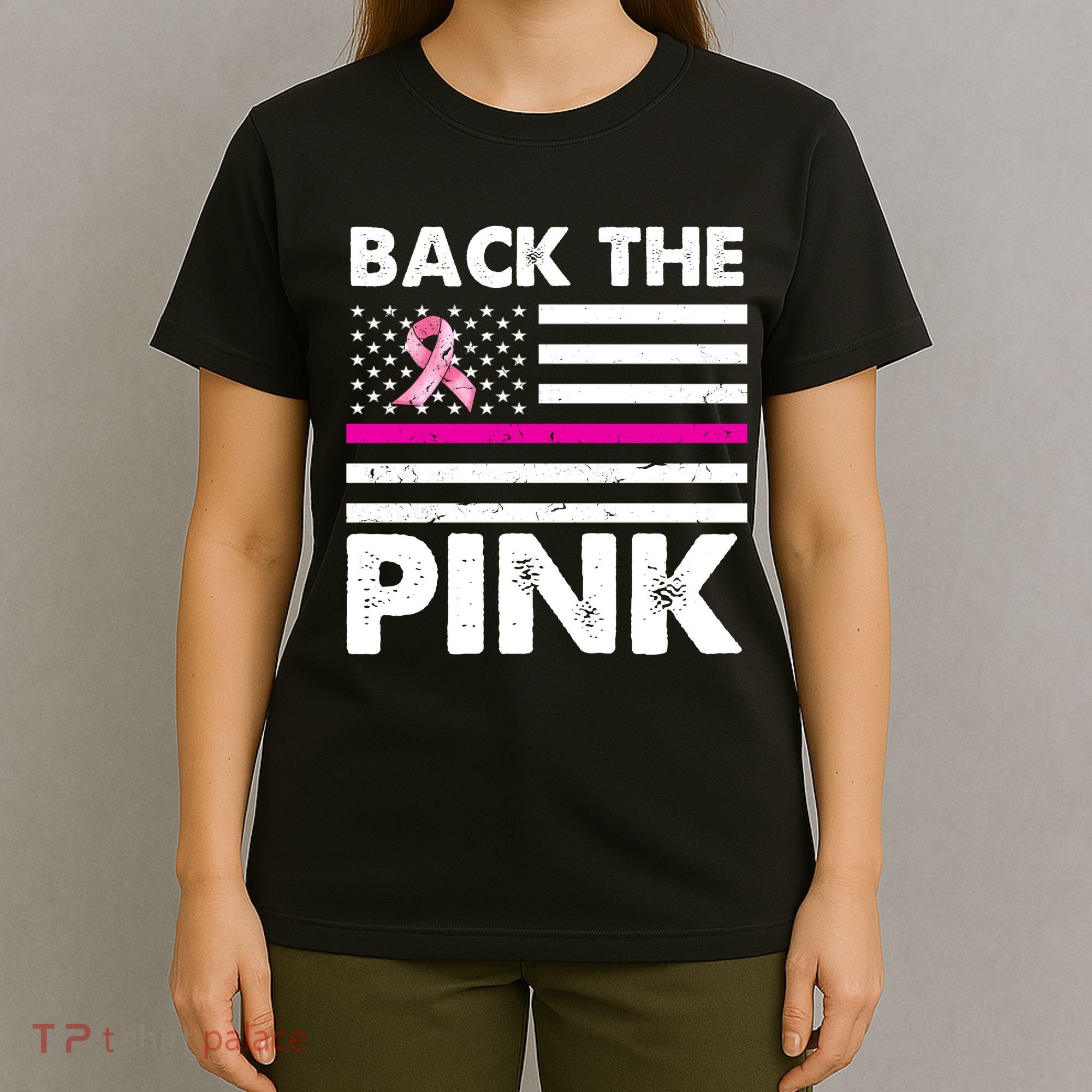 Back The Pink Breast Cancer Awareness Thin Line T-Shirt