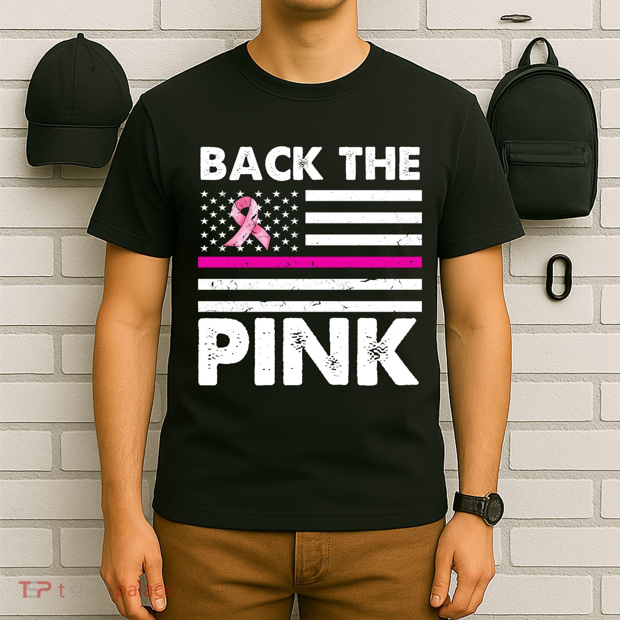 Back The Pink Breast Cancer Awareness Thin Line T-Shirt