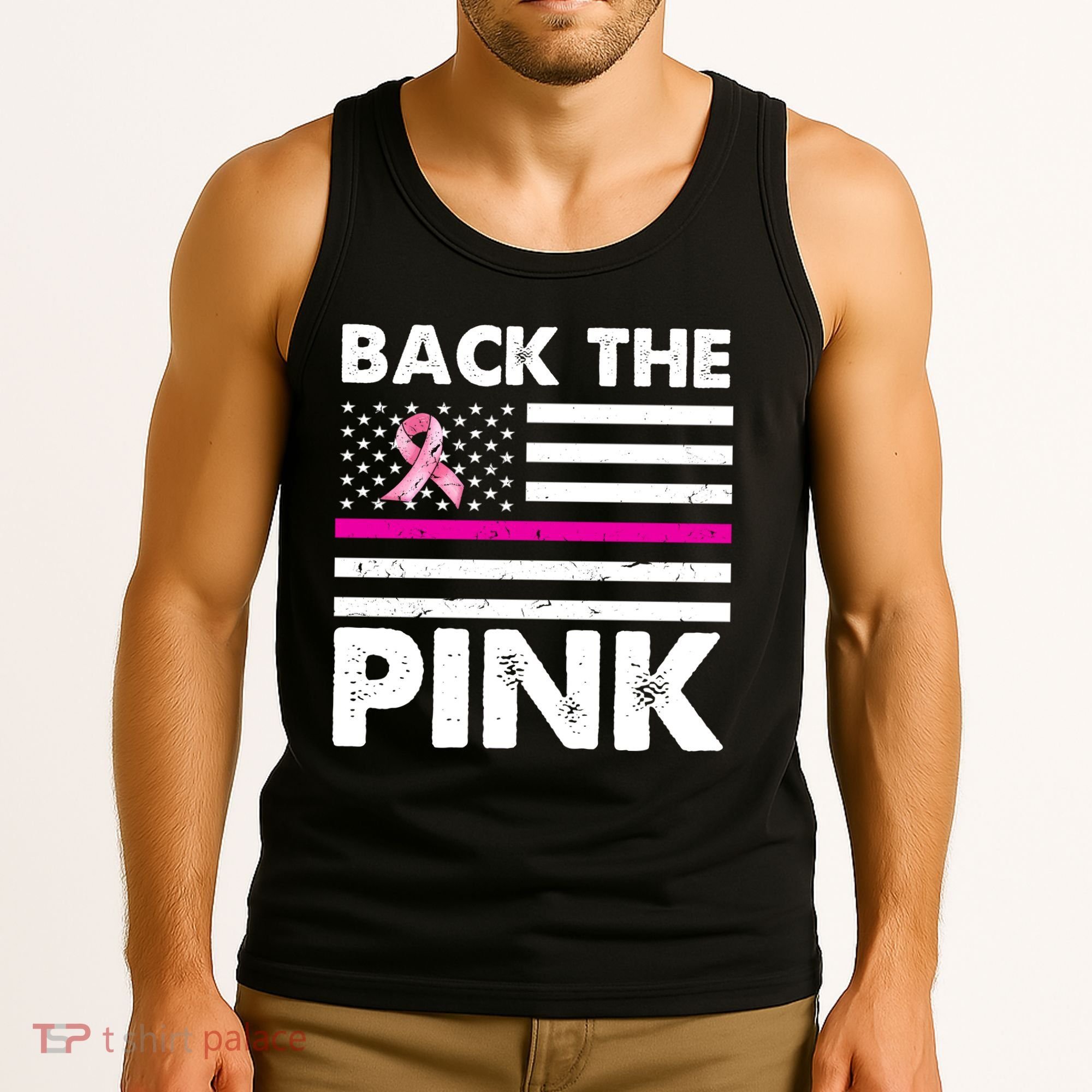 Back The Pink Breast Cancer Awareness Thin Line Tank Top