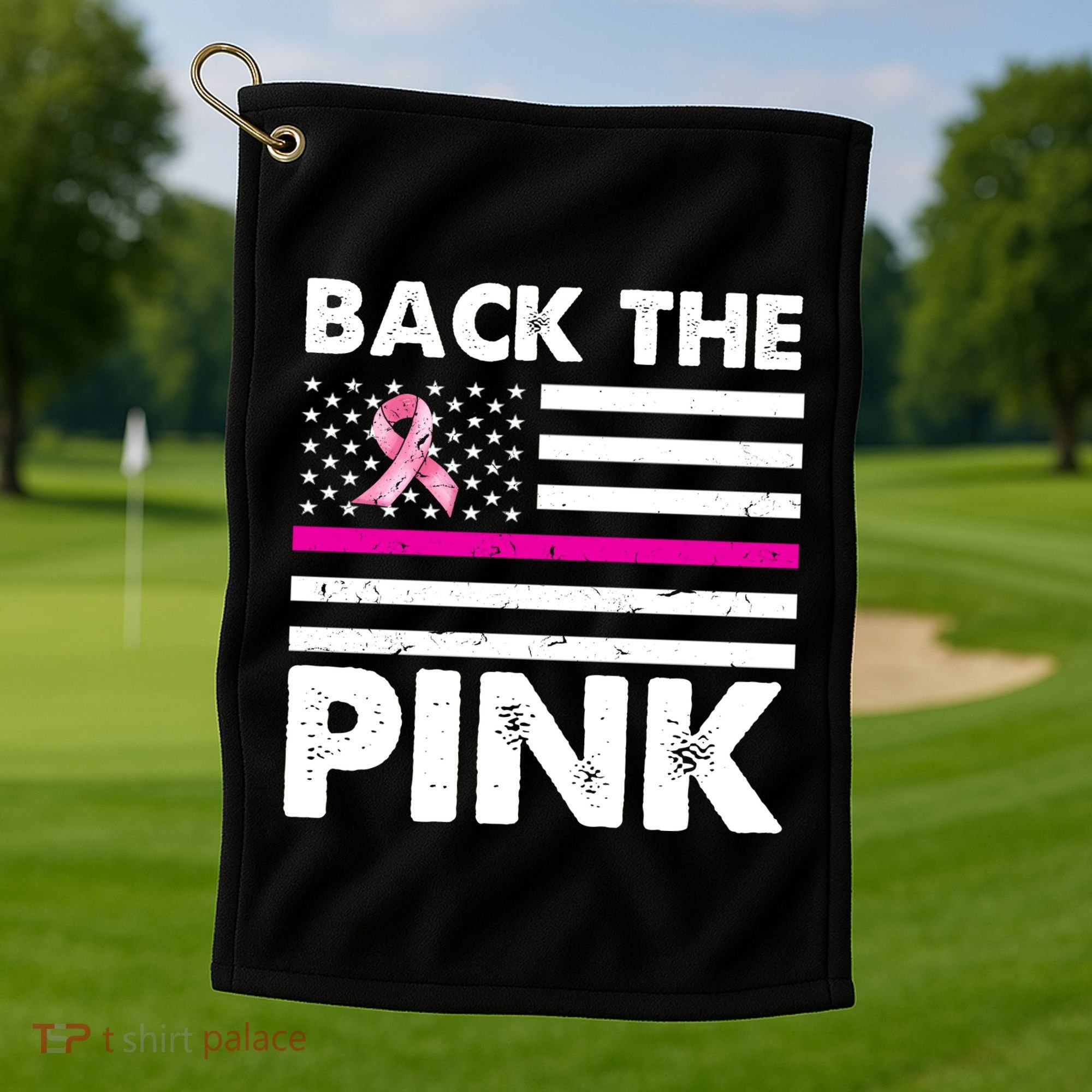 Back The Pink Breast Cancer Awareness Thin Line Golf Towel