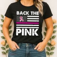 Back The Pink Breast Cancer Awareness Thin Line Women's T-Shirt thumb 2