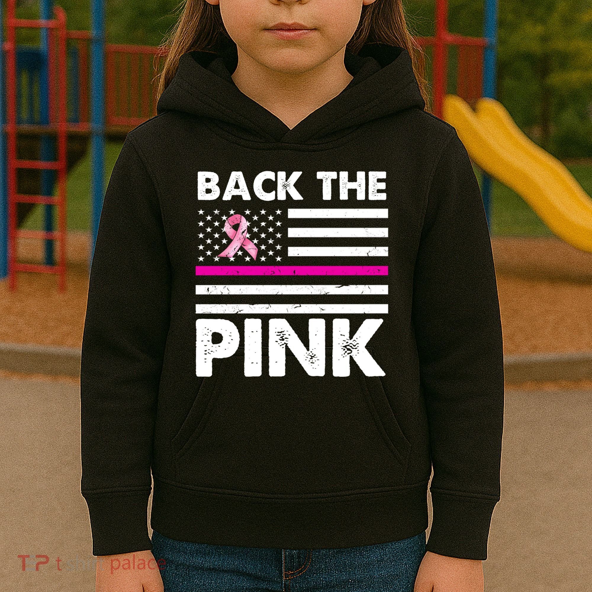 Back The Pink Breast Cancer Awareness Thin Line Kids Hoodie
