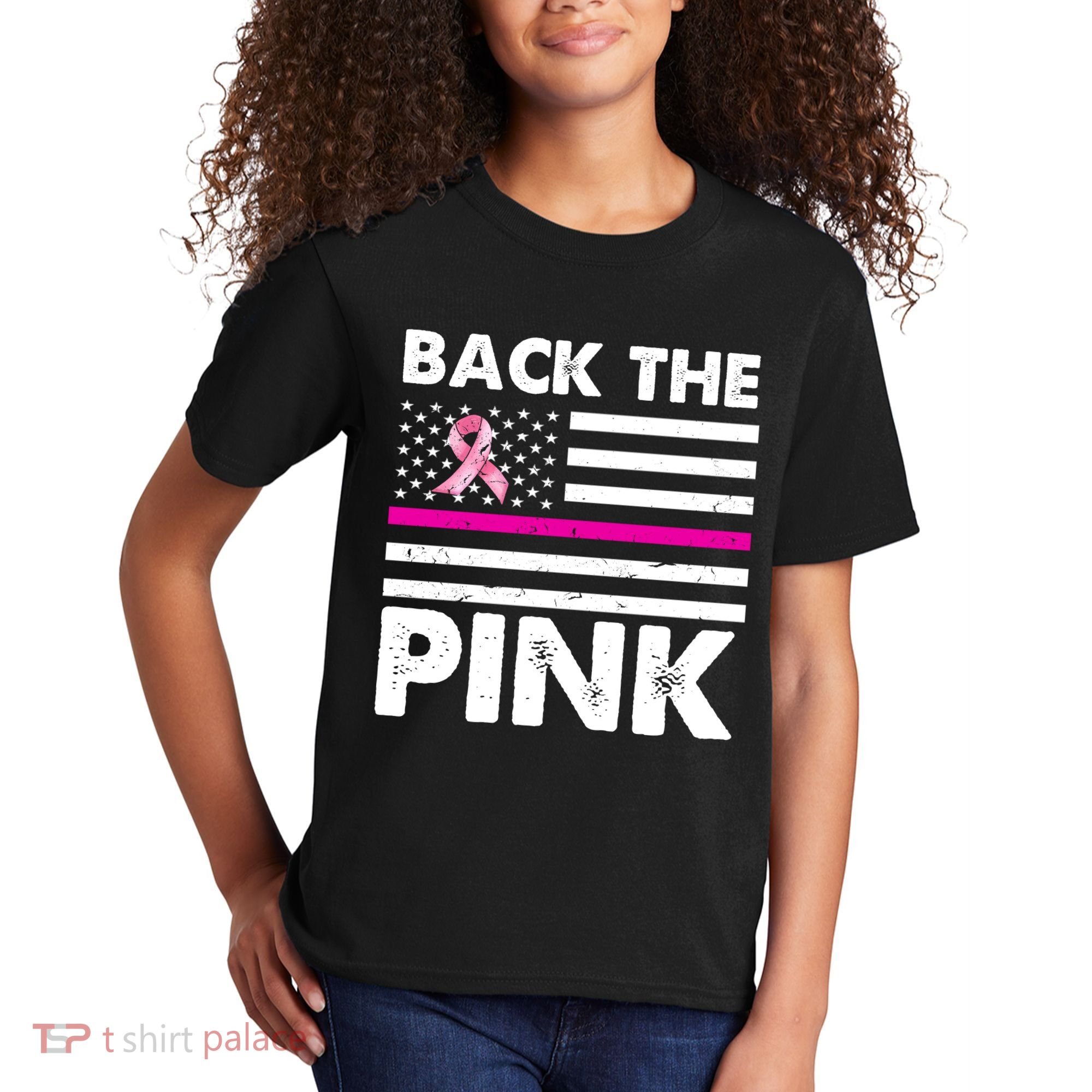 Back The Pink Breast Cancer Awareness Thin Line Kids T-Shirt