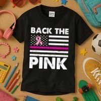 Back The Pink Breast Cancer Awareness Thin Line Kids T-Shirt thumb 3