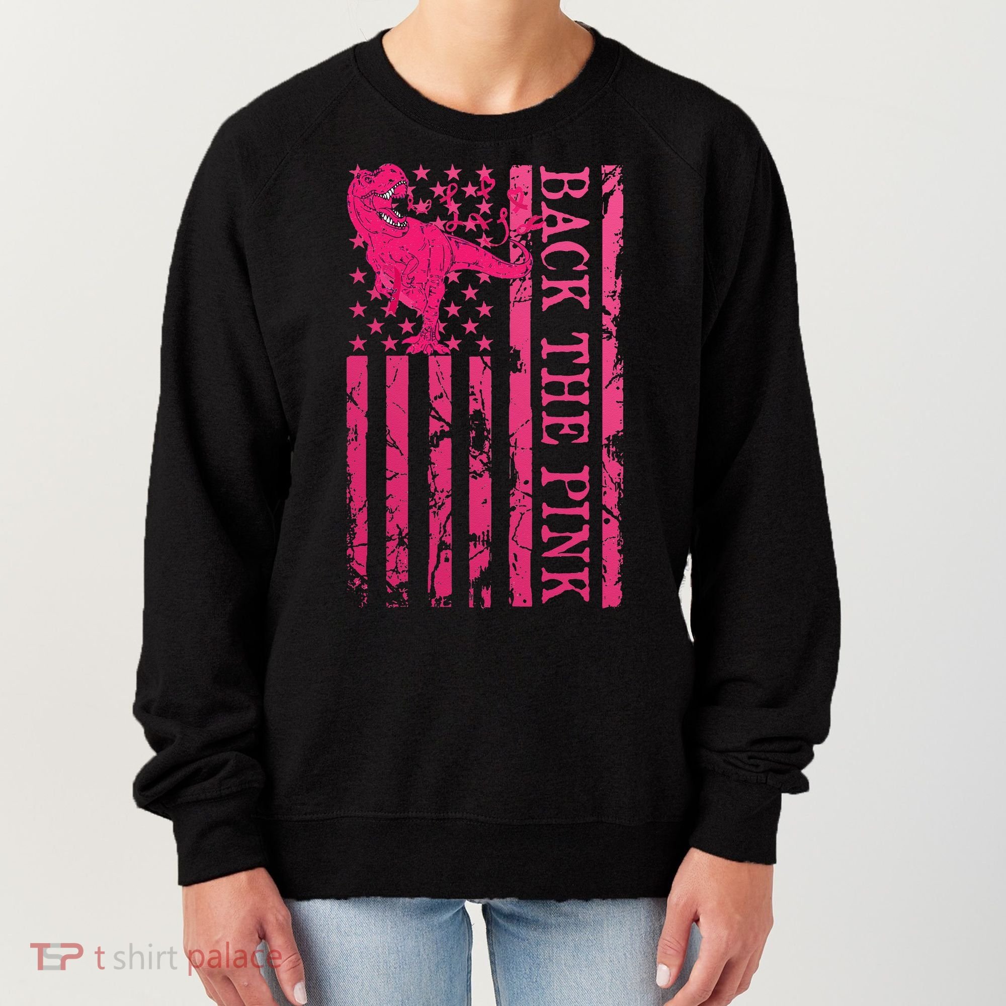 Back The Pink Warrior Flag American Breast Cancer Awareness Women's Sweatshirt