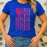 Back The Pink Warrior Flag American Breast Cancer Awareness Women's T-Shirt thumb 2
