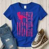 Back The Pink Warrior Flag American Breast Cancer Awareness Women's T-Shirt thumb 3