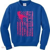 Back The Pink Warrior Flag American Breast Cancer Awareness Kids Sweatshirt thumb 0