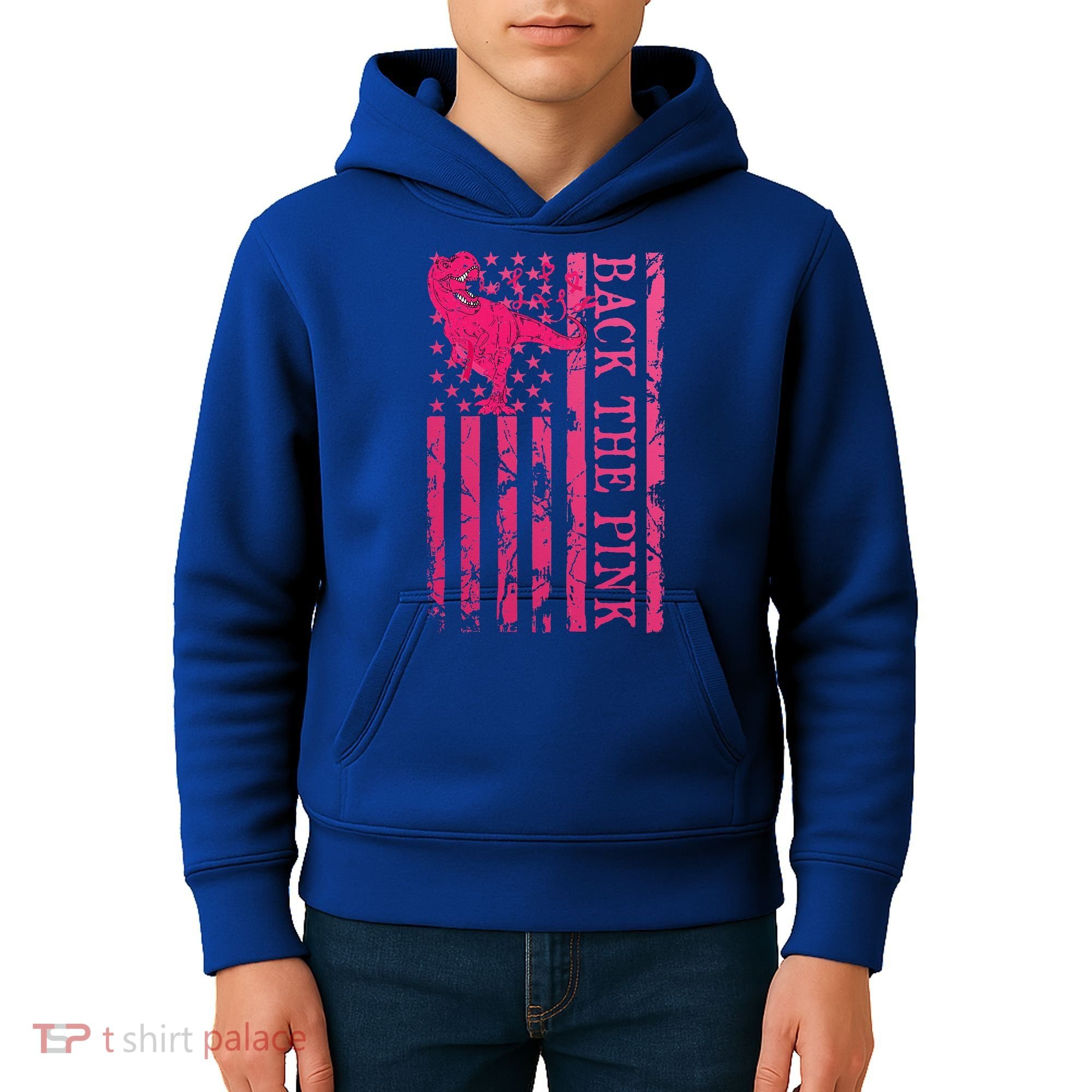 Back The Pink Warrior Flag American Breast Cancer Awareness Kids Hoodie