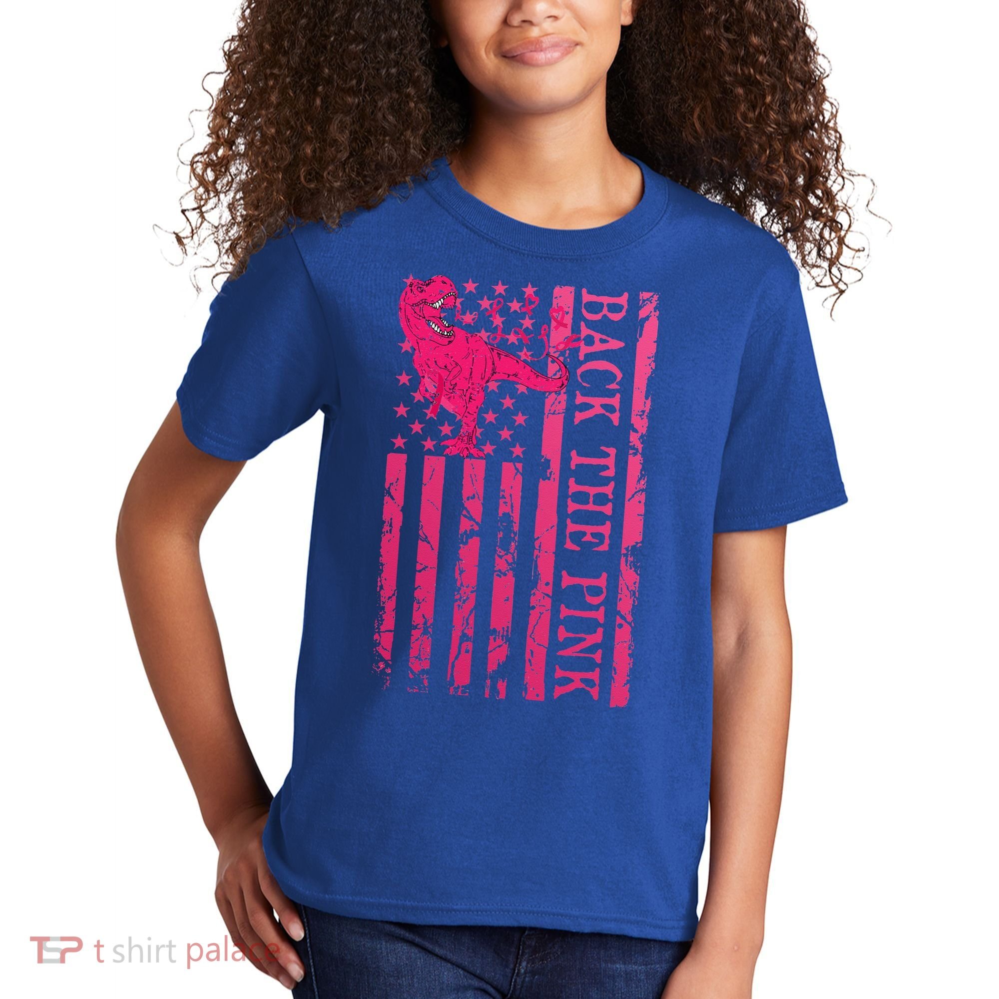 Back The Pink Warrior Flag American Breast Cancer Awareness Kids T-Shirt