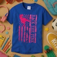 Back The Pink Warrior Flag American Breast Cancer Awareness Kids T-Shirt thumb 3