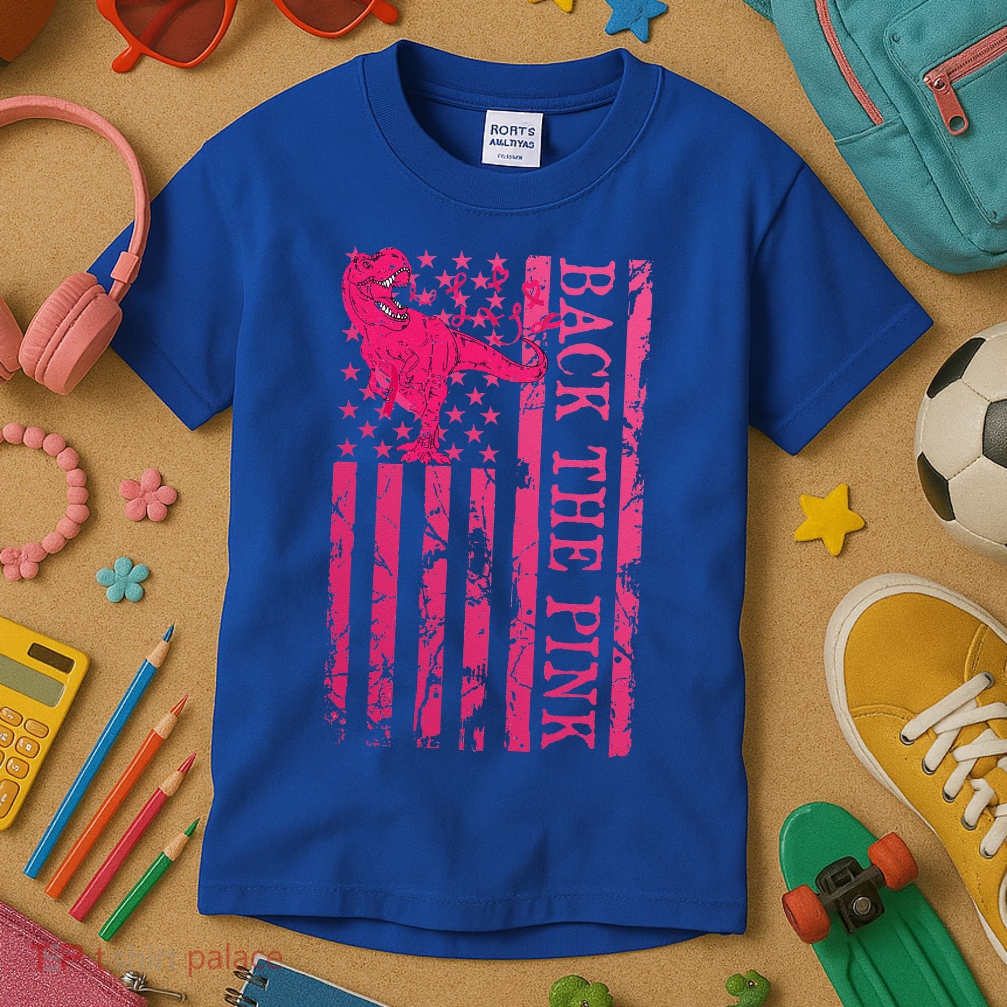 Back The Pink Warrior Flag American Breast Cancer Awareness Kids T-Shirt