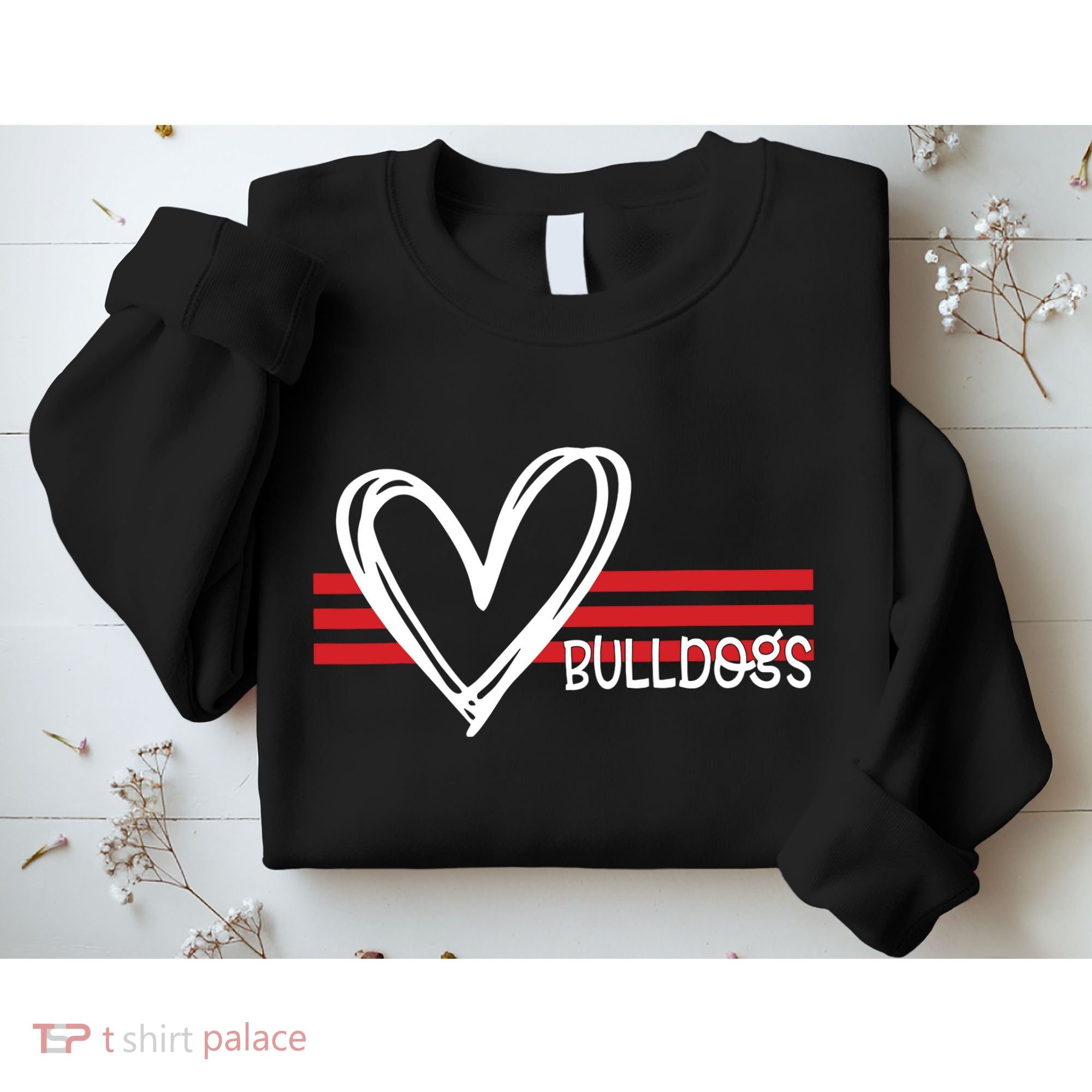 Bulldogs Team Pride School Spirit White Red Heart Sweatshirt