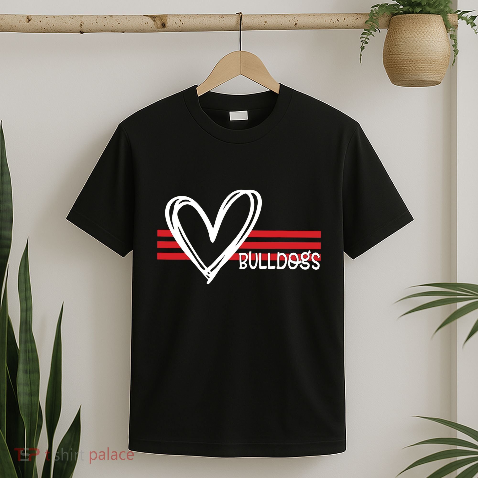 Bulldogs Team Pride School Spirit White Red Heart T-Shirt