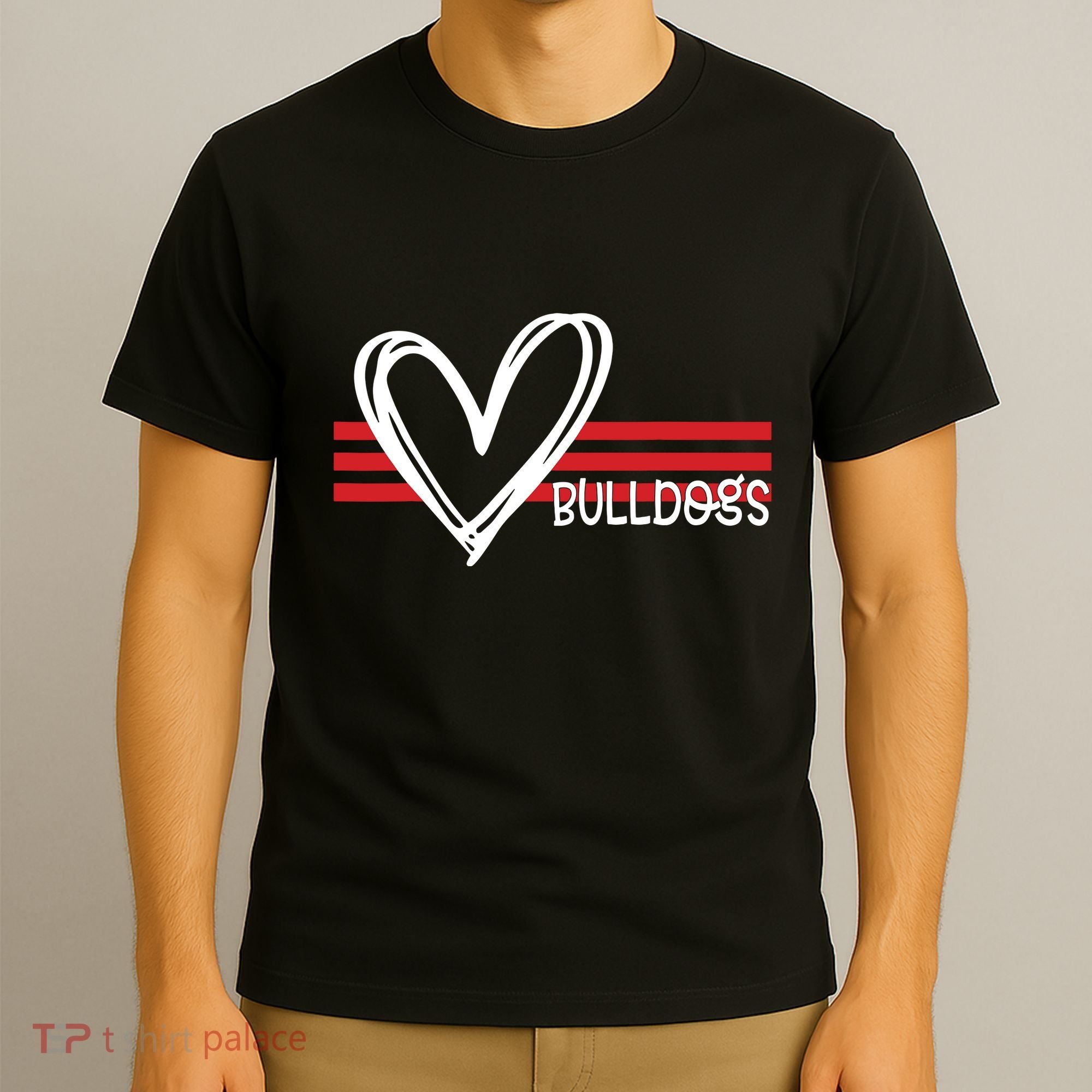 Bulldogs Team Pride School Spirit White Red Heart T-Shirt