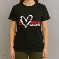 Bulldogs Team Pride School Spirit White Red Heart T-Shirt thumb 4