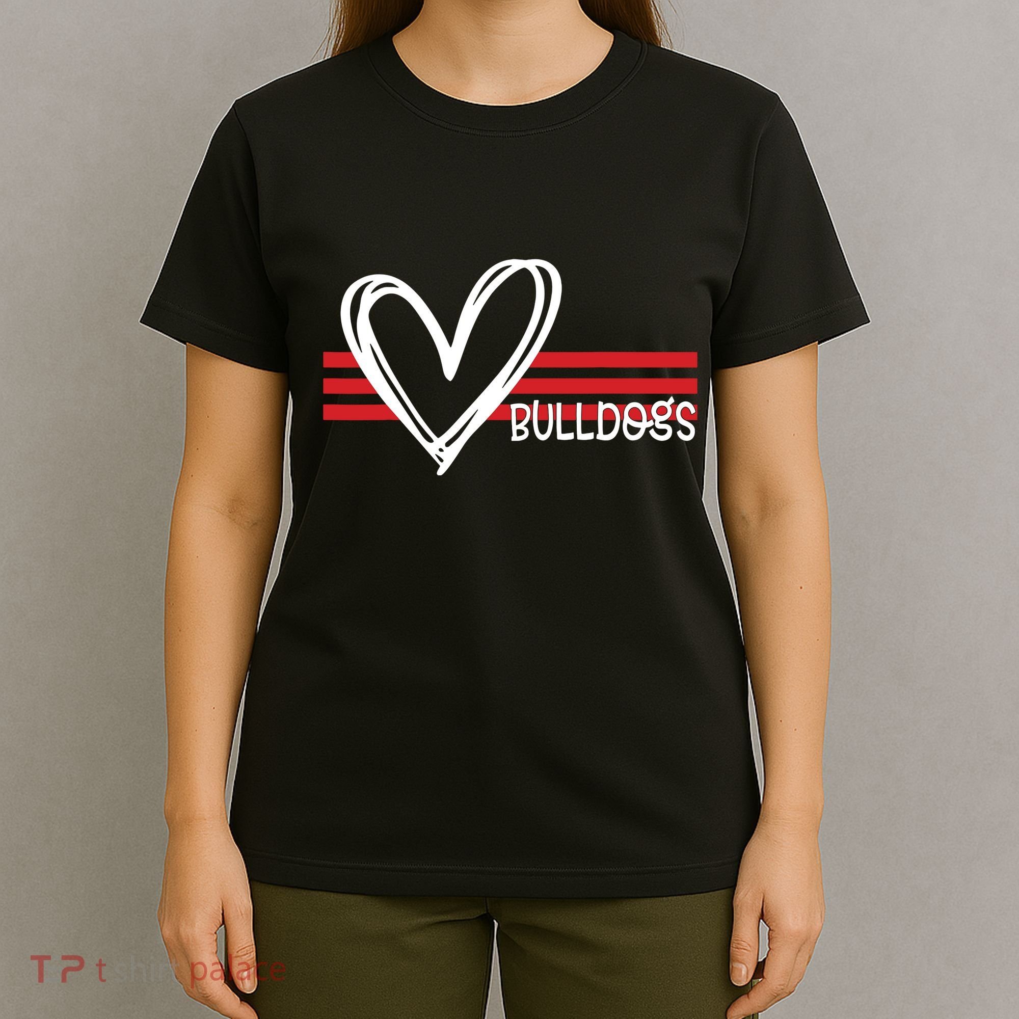 Bulldogs Team Pride School Spirit White Red Heart T-Shirt