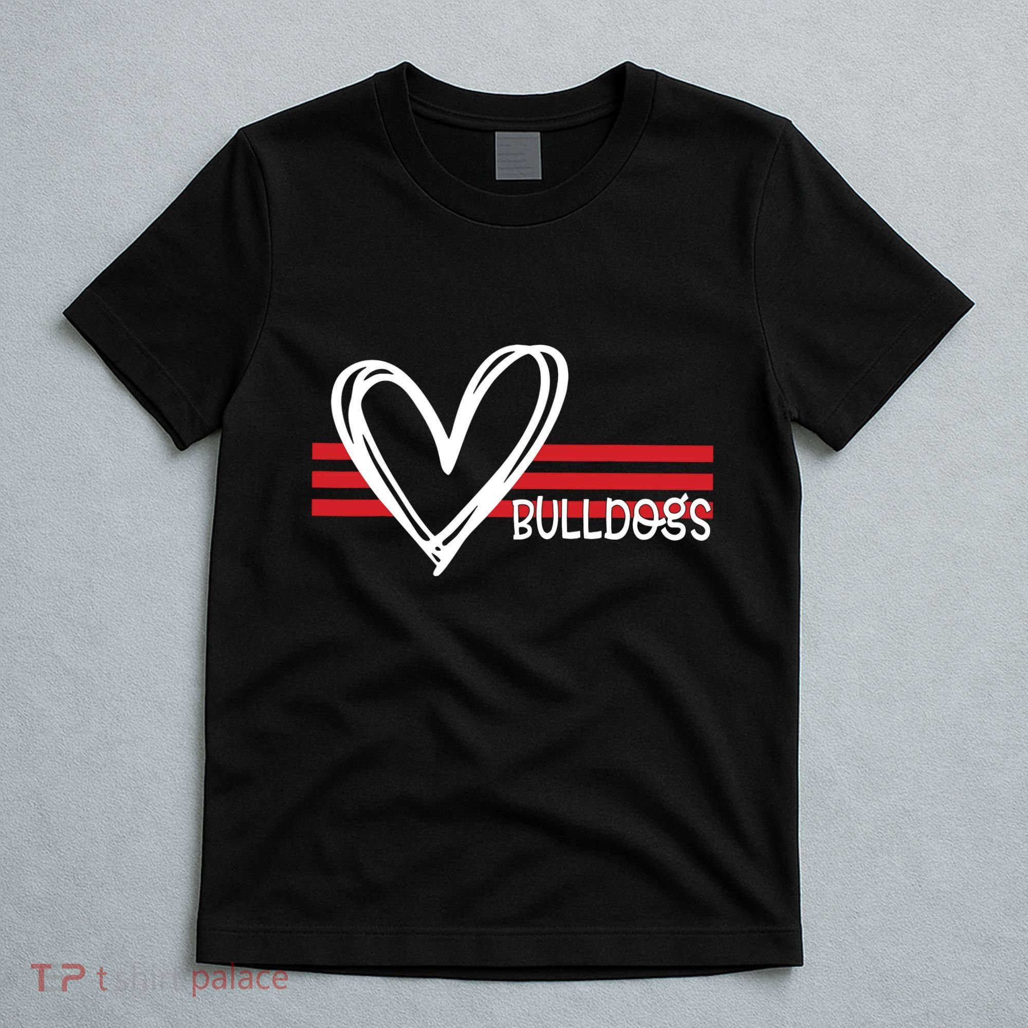 Bulldogs Team Pride School Spirit White Red Heart T-Shirt