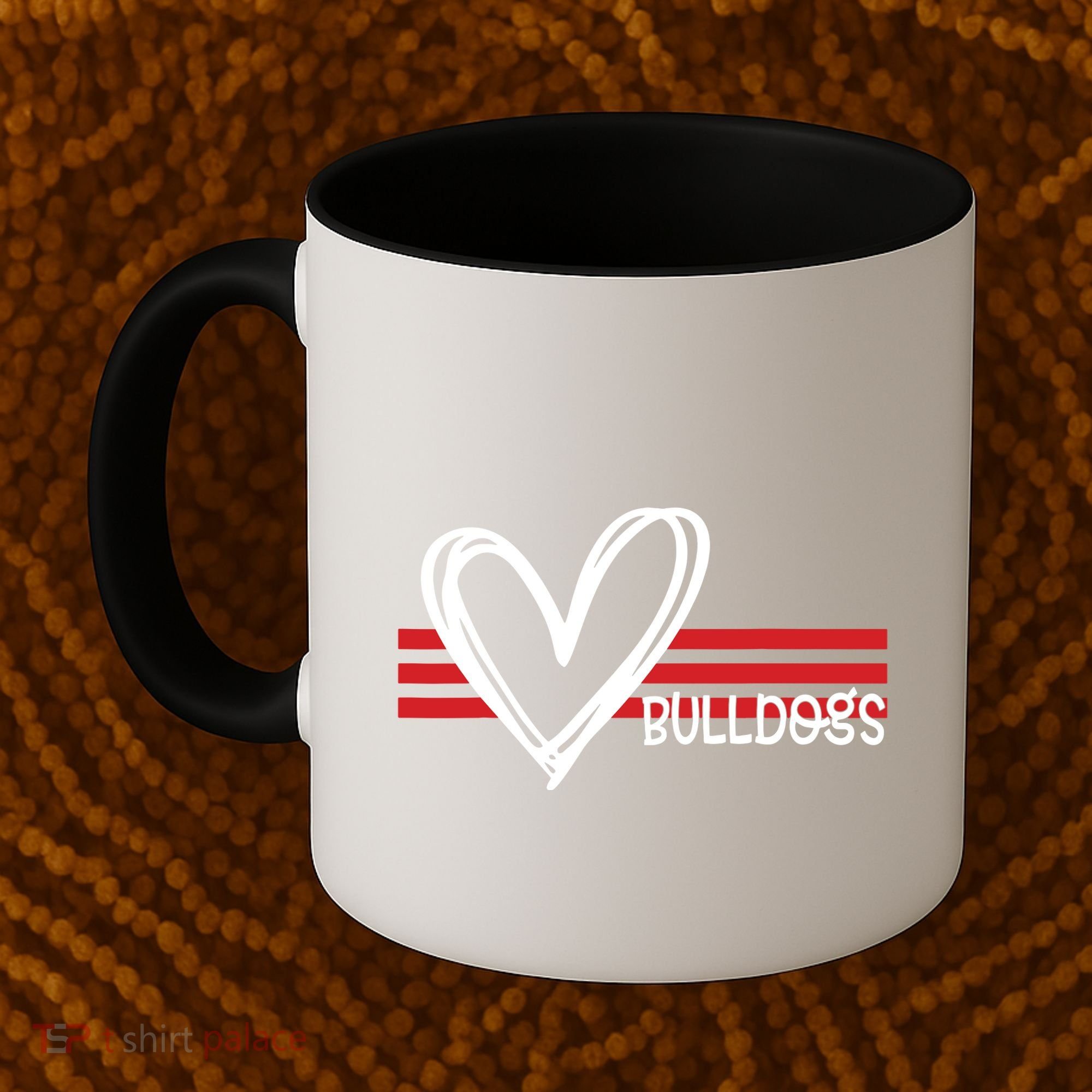 Bulldogs Team Pride School Spirit White Red Heart Coffee Mug