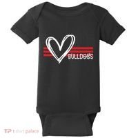 Bulldogs Team Pride School Spirit White Red Heart Baby Bodysuit thumb 0