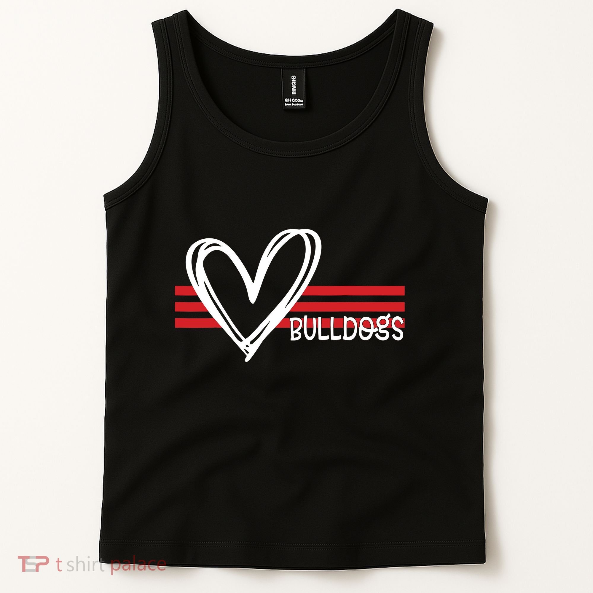 Bulldogs Team Pride School Spirit White Red Heart Tank Top