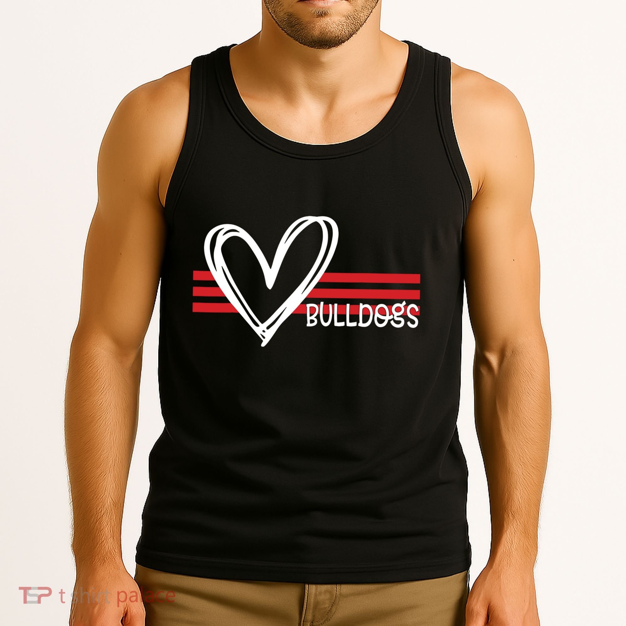 Bulldogs Team Pride School Spirit White Red Heart Tank Top