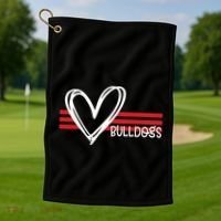 Bulldogs Team Pride School Spirit White Red Heart Golf Towel thumb 1