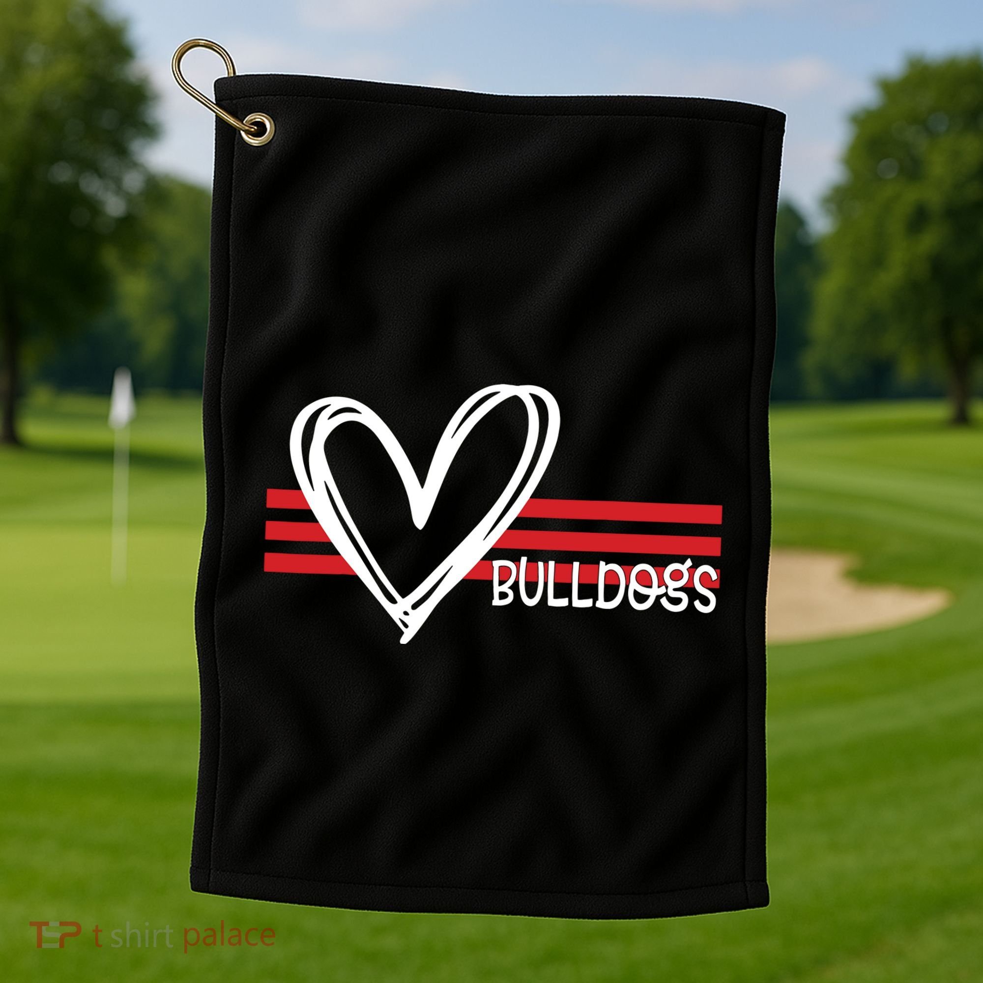 Bulldogs Team Pride School Spirit White Red Heart Golf Towel