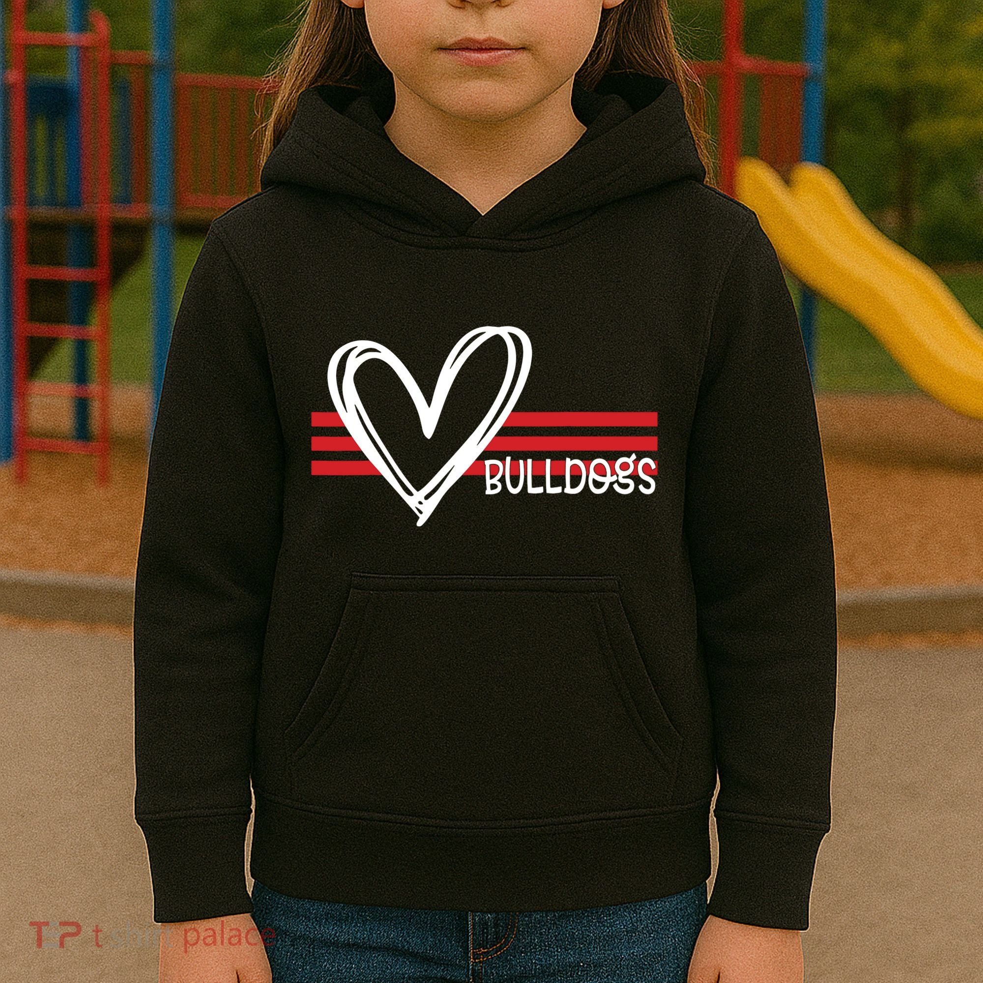 Bulldogs Team Pride School Spirit White Red Heart Kids Hoodie