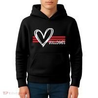 Bulldogs Team Pride School Spirit White Red Heart Kids Hoodie thumb 4