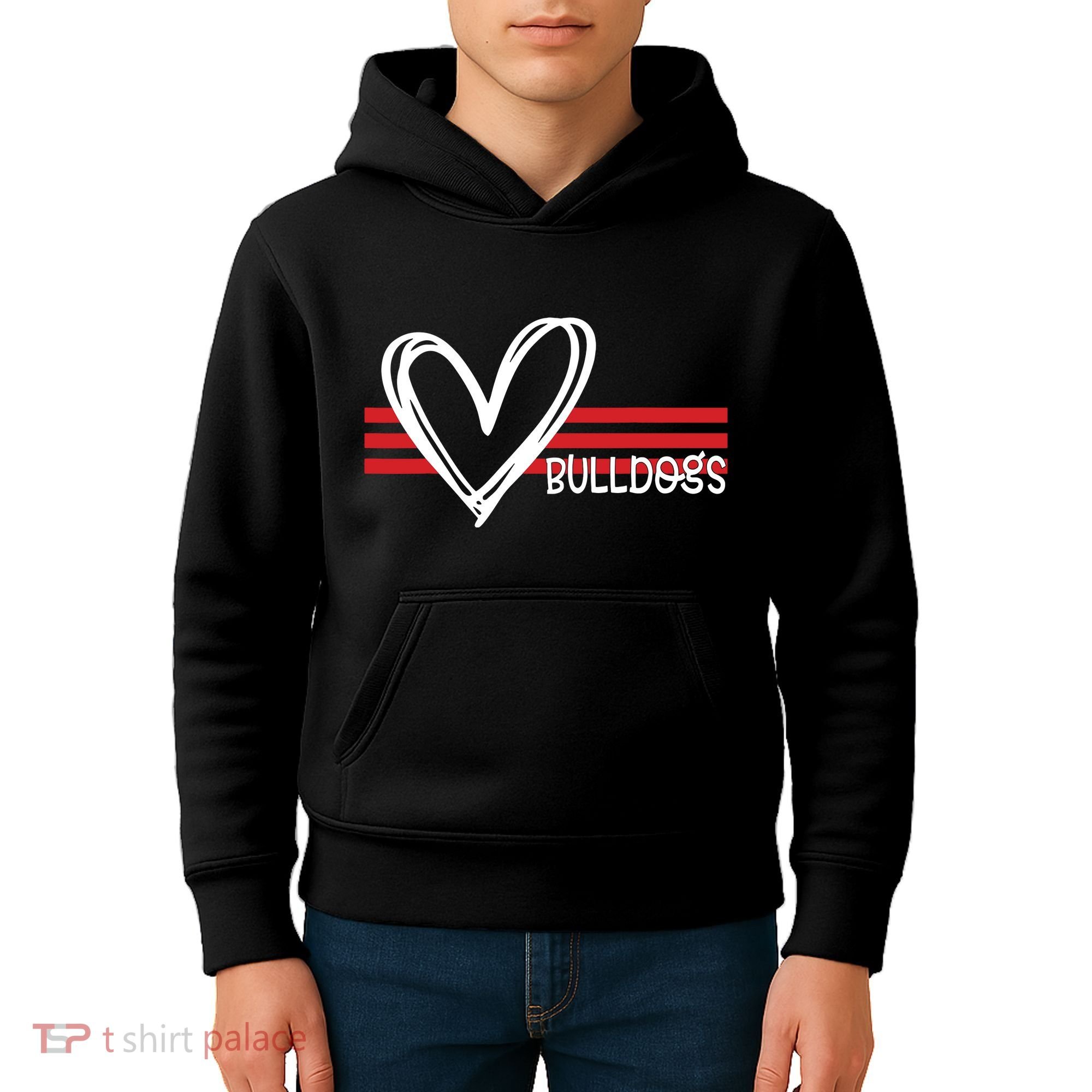 Bulldogs Team Pride School Spirit White Red Heart Kids Hoodie