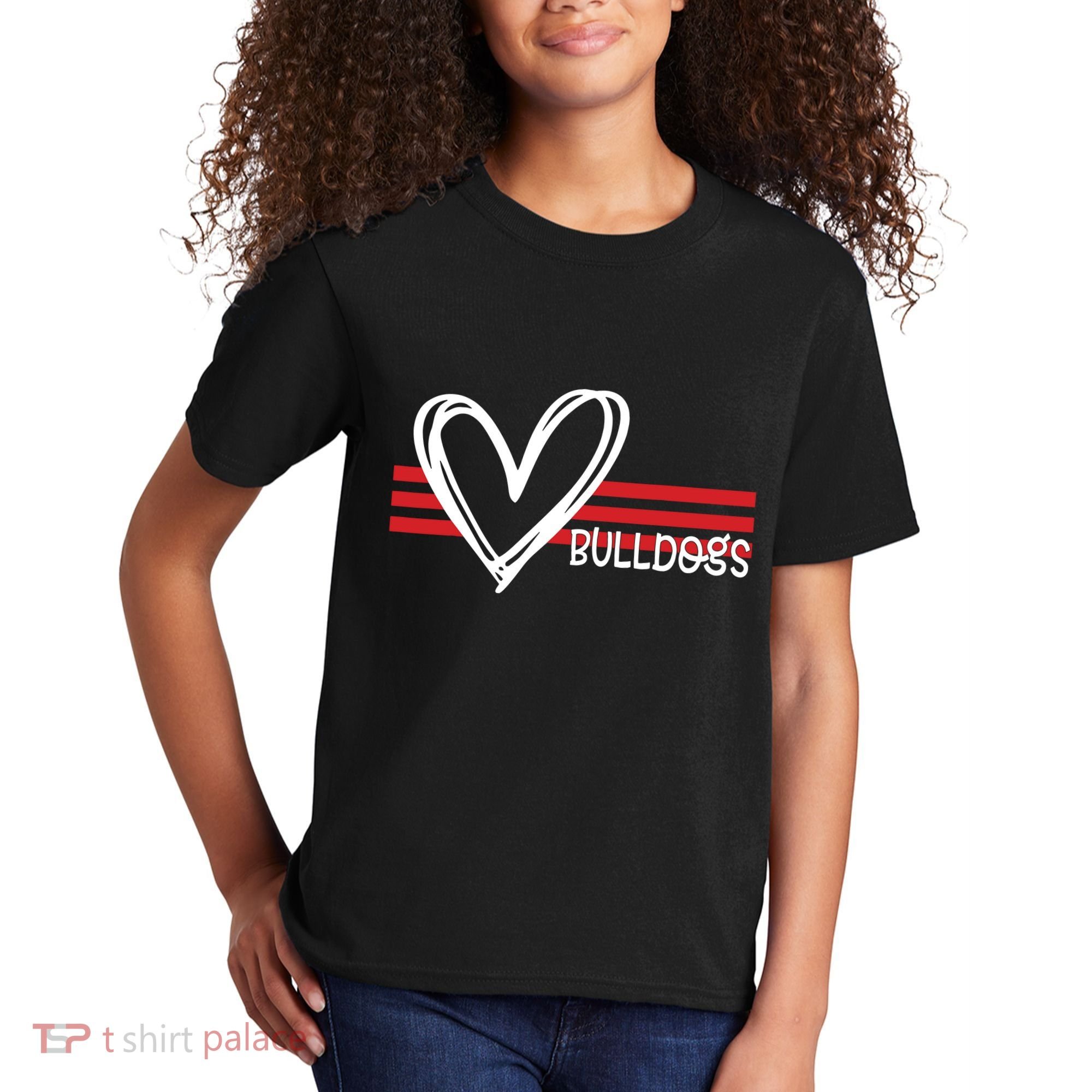 Bulldogs Team Pride School Spirit White Red Heart Kids T-Shirt