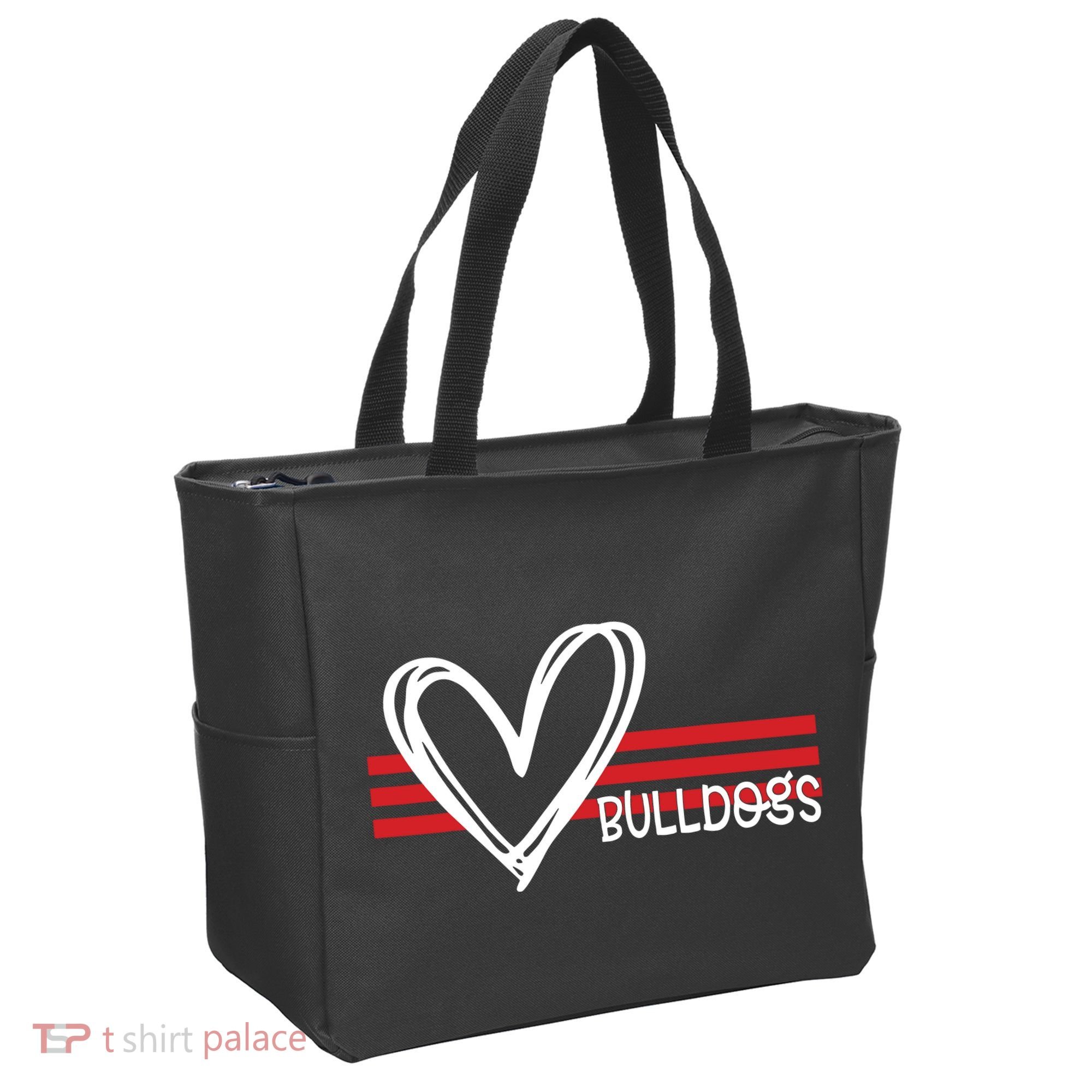 Bulldogs Team Pride School Spirit White Red Heart Tote Bag