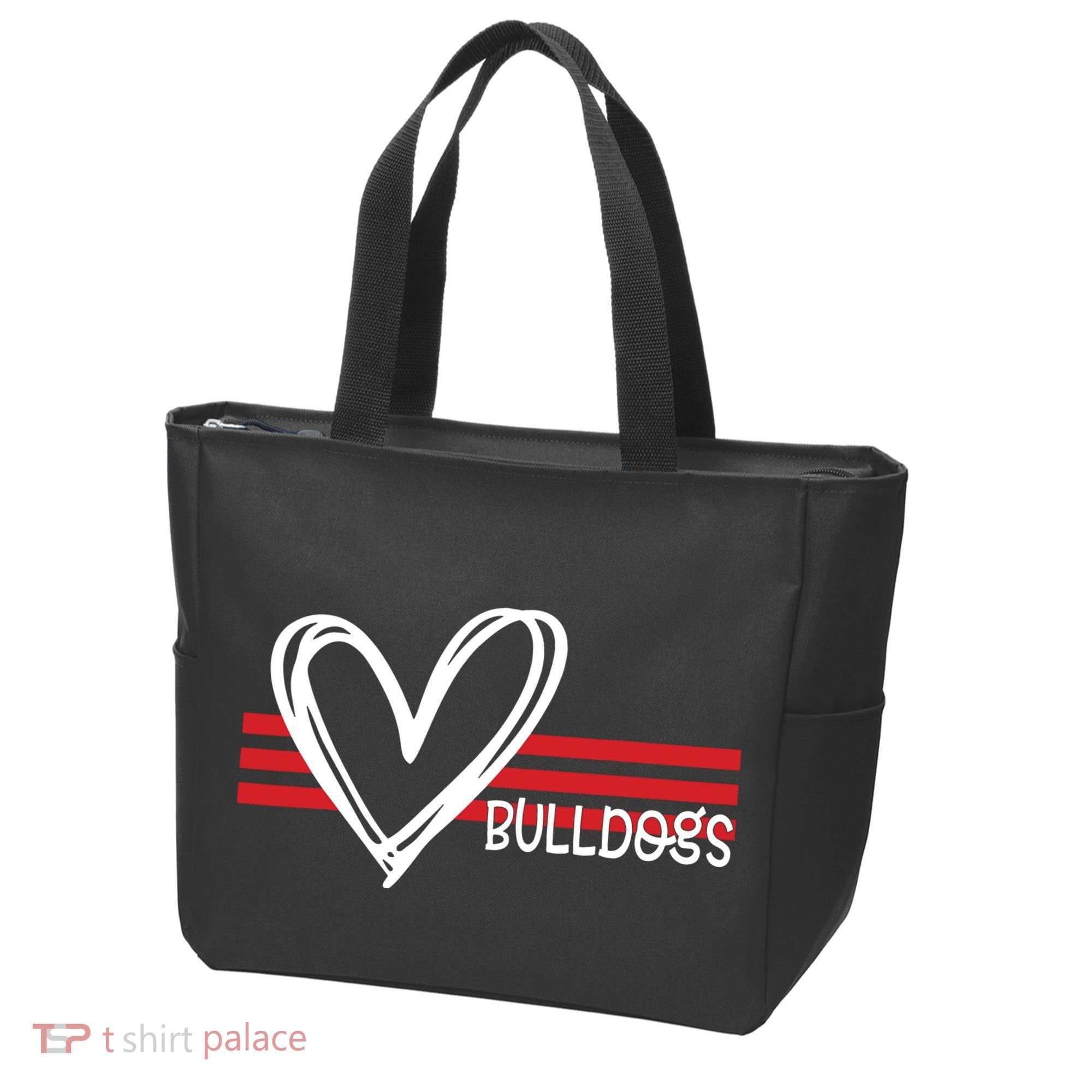 Bulldogs Team Pride School Spirit White Red Heart Tote Bag