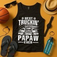 Best Truckin Papaw Ever Usa Flag Tank Top thumb 4